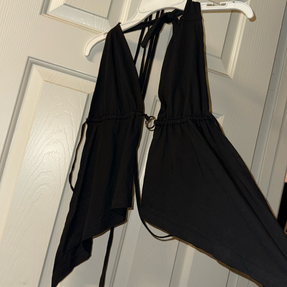 Darker Wavs black halter tie wrap flowy top NEW